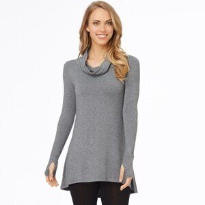 Cuddl Duds Womens Gray Cowlneck Long Sleeve Thumbhole Knit Tunic Top Sz S New